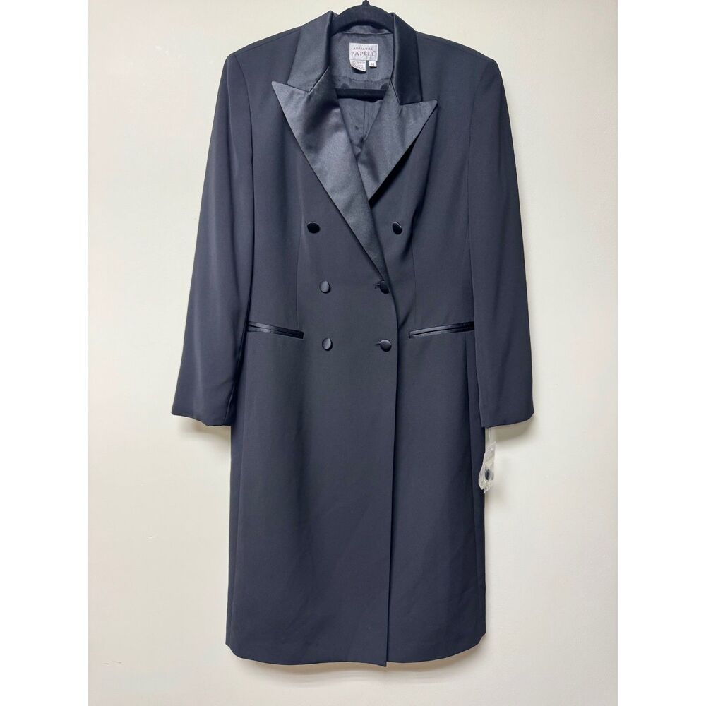 VINTAGE DEADSTOCK NWT - Adrianna Papell Black Tuxedo Coat Dress, Sz 10